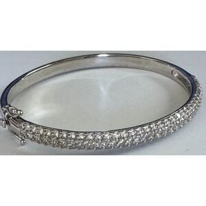 QVC Epiphany Pave CZ Hinged Bangle Bracelet Sterling Silver 925